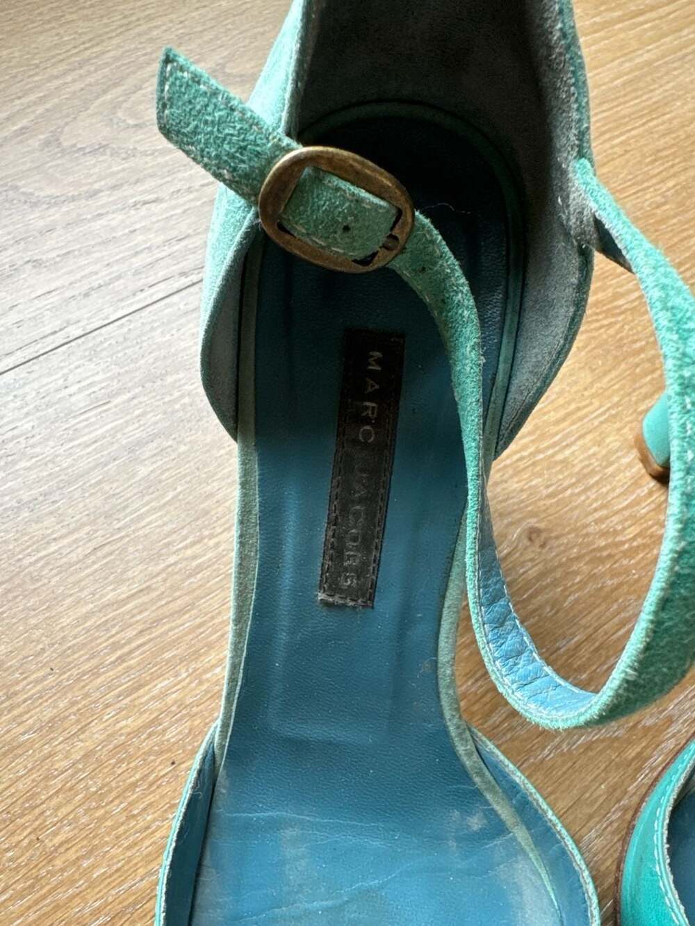 Vintage Marc Jacobs Turquoise Suede & Leather Mary Jane Heels - Size 38 - Picture 2 of 11